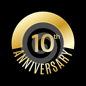 10 years anniversary icon. 10th celebrating and birthday golden logo. Vector illustration.